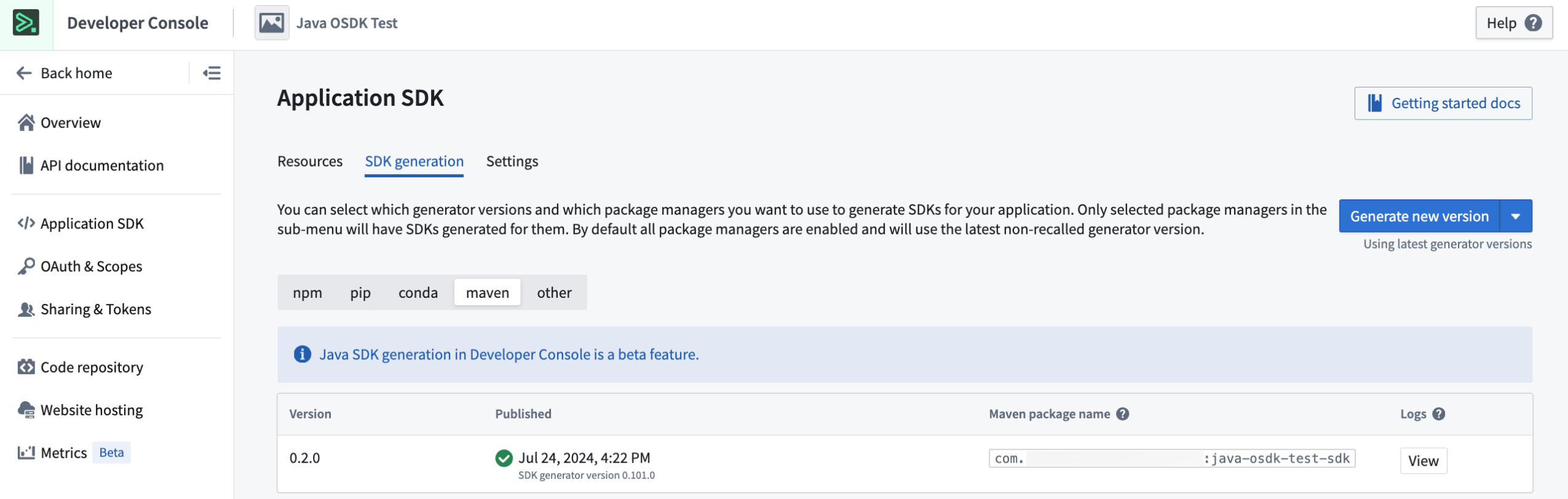 生成的 Ontology SDK 的 Java 库代码示例。