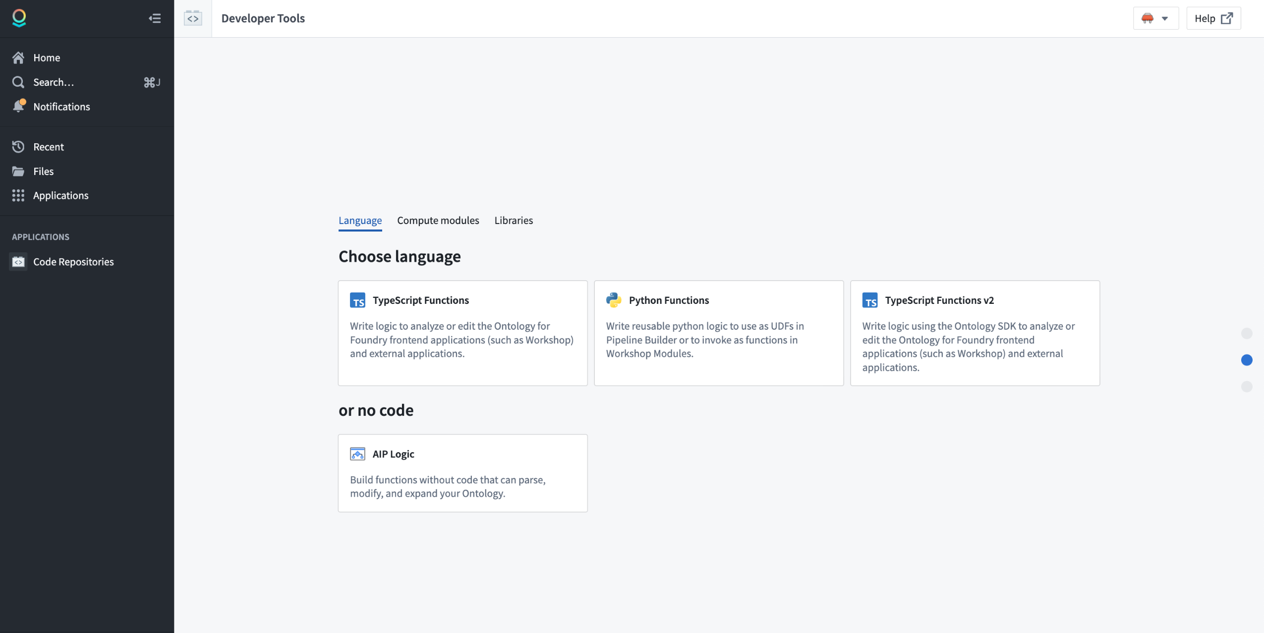 Choose the TypeScript Functions v2 template in Code Repositories.