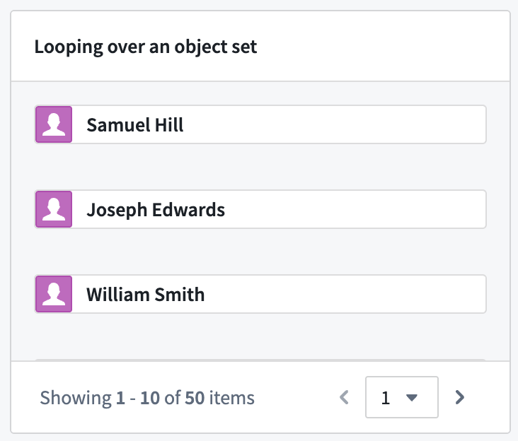 Section looping over an object set using an embedded module created from the parent modules loop layout configuration.