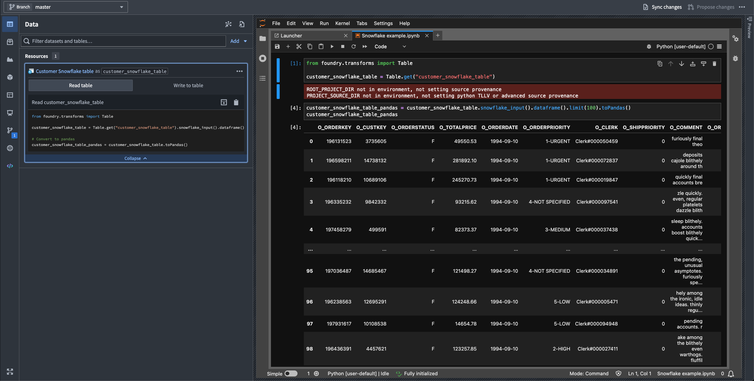 A highlighted code snippet in the Data panel.
