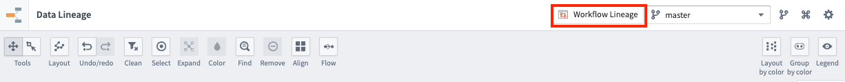 The option to create a Workflow Lineage graph from the Data Lineage application header.