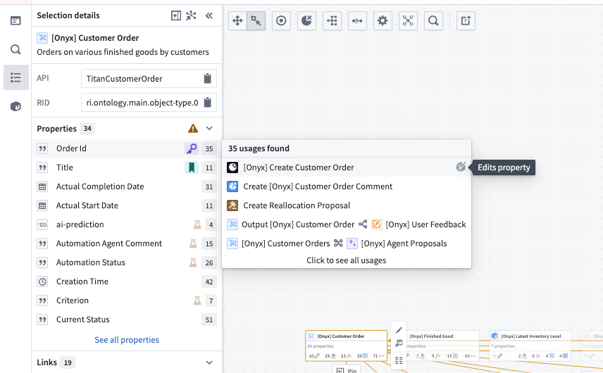 The Selection details side panel reveals downstream property usages in one easy view.