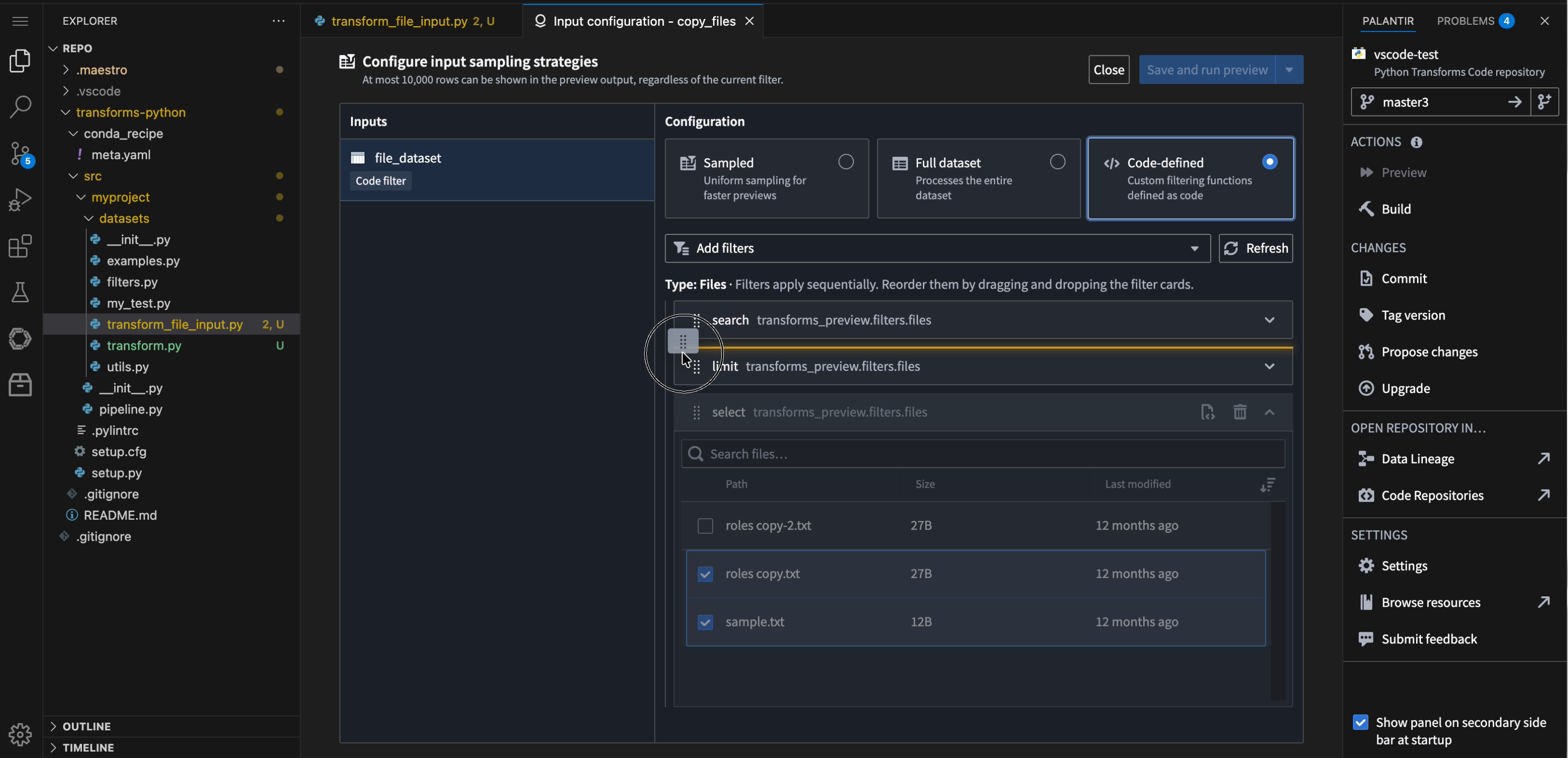 The filter configuration panel demonstrating the new drag and drop feature for filter reordering.