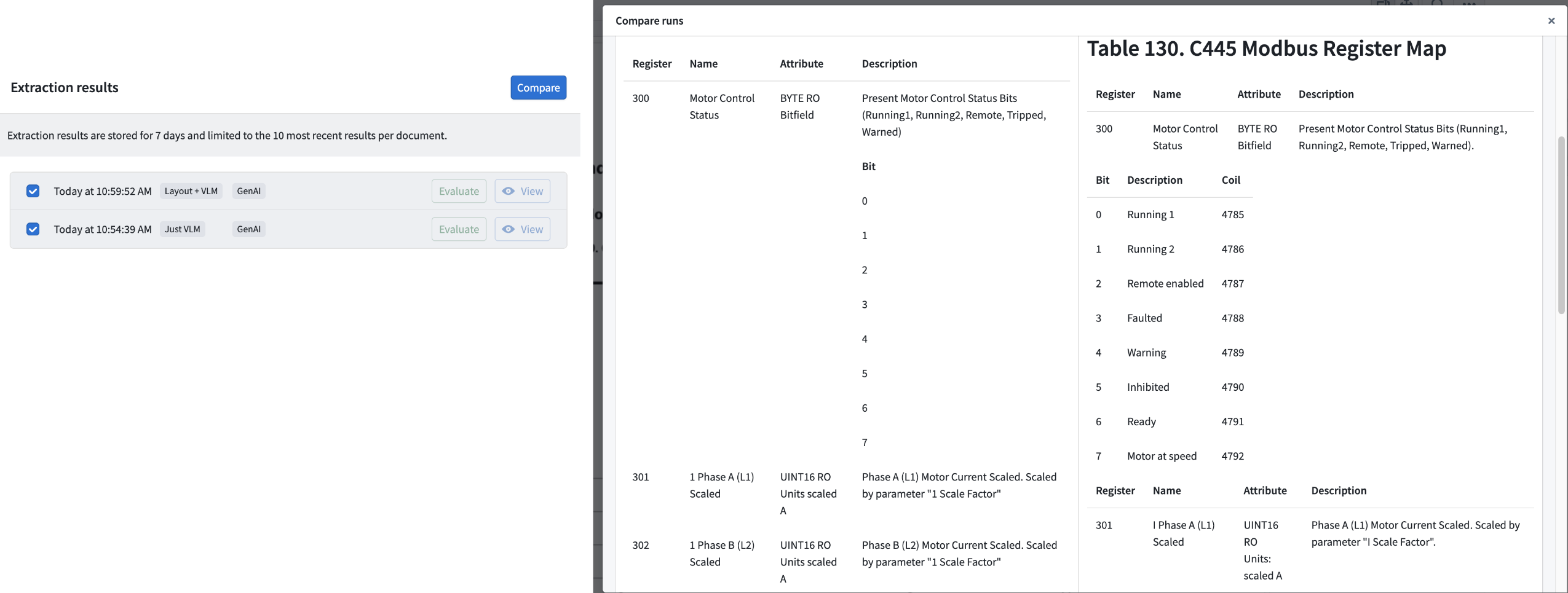 Comparison of Vision LLM Extraction vs. Layout-aware OCR  Vision LLM Extraction shows drastic improvement in complex table extraction quality.