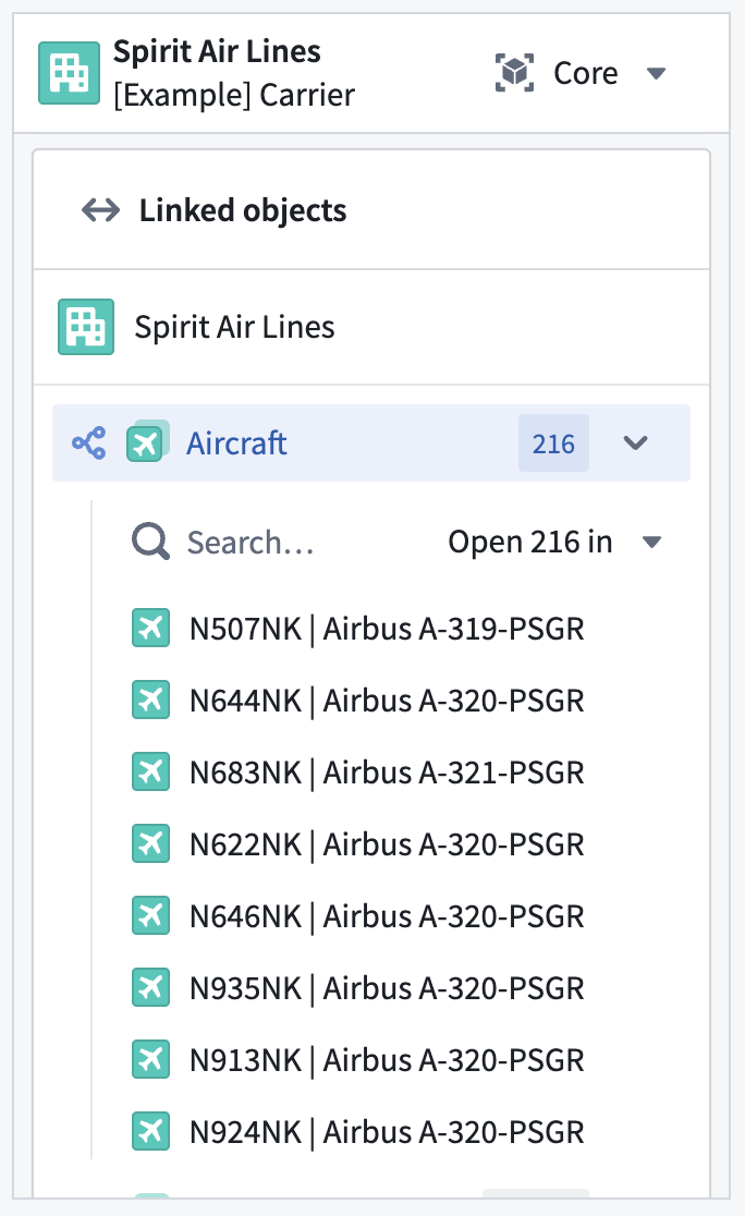 The Linked objects component is available in the panel form factor of an Object View.