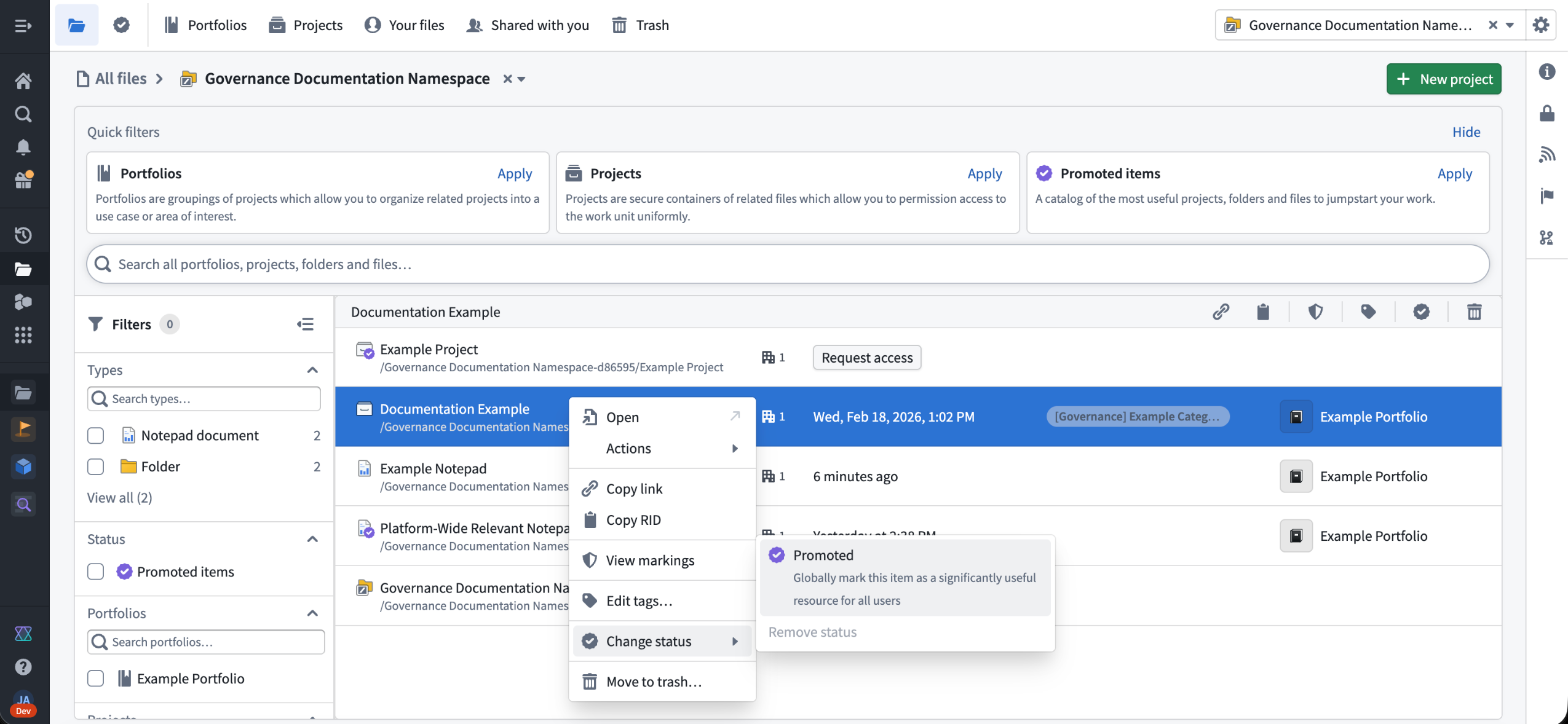 Promoting a resource in the files homepage.