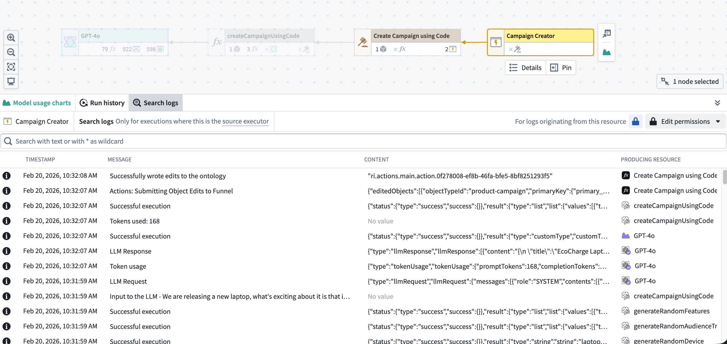 Log search in Workflow Lineage