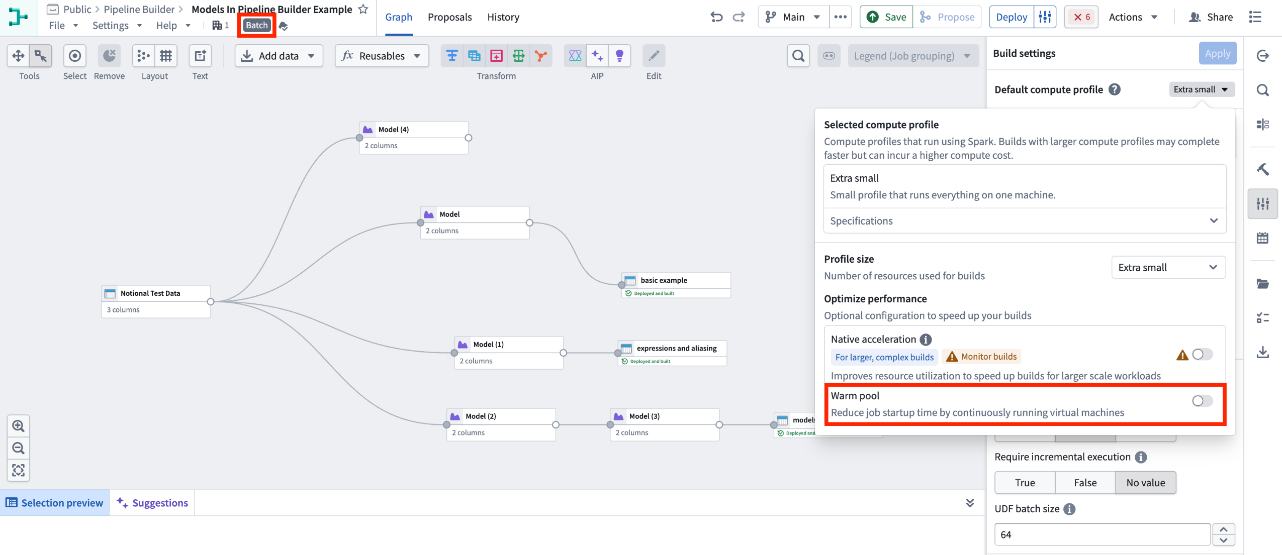 Batch Pipeline Builder with warm pool turned off.