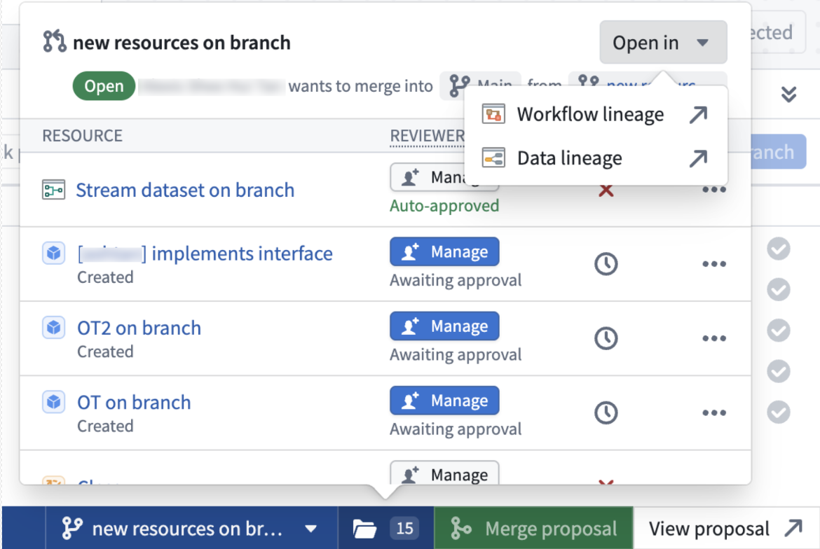 Open Workflow Lineage option from the bottom branch picker.