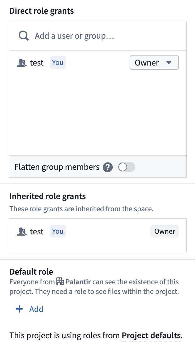 The Inherited role grants panel in Compass.