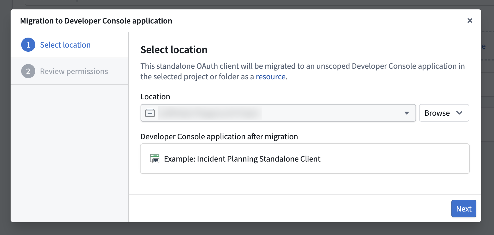 Step 1 Select a location for your Developer Console application.