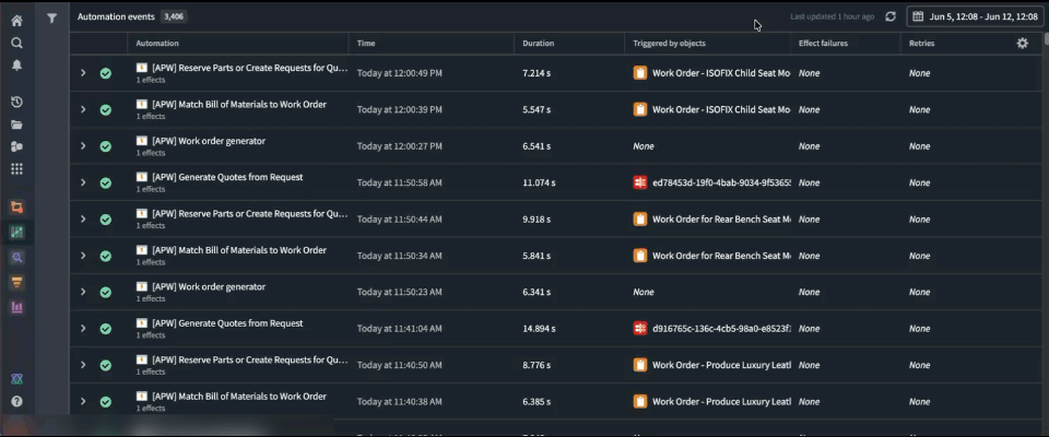 Use the Automation events tab to better understand observability into the automation events across your workbench.
