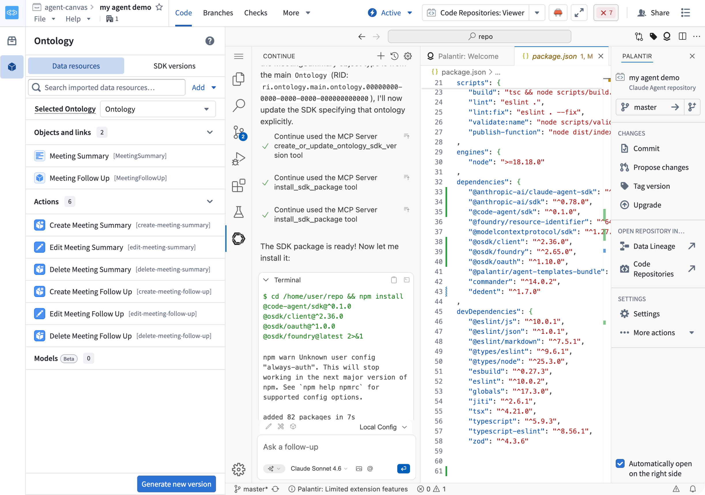 The Continue extension in the agent template repository allowing you to build agents with natural-language prompts.
