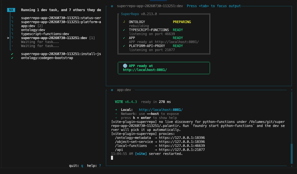 Track Ontology SDK rebuild progress in the ontology section of the preview output.