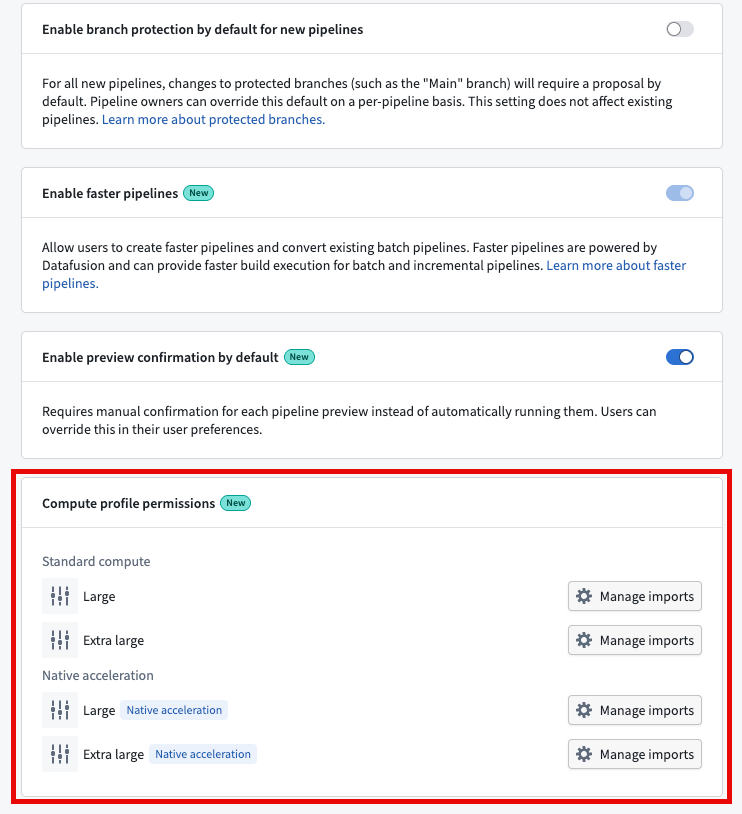 Compute profile permissions menu.