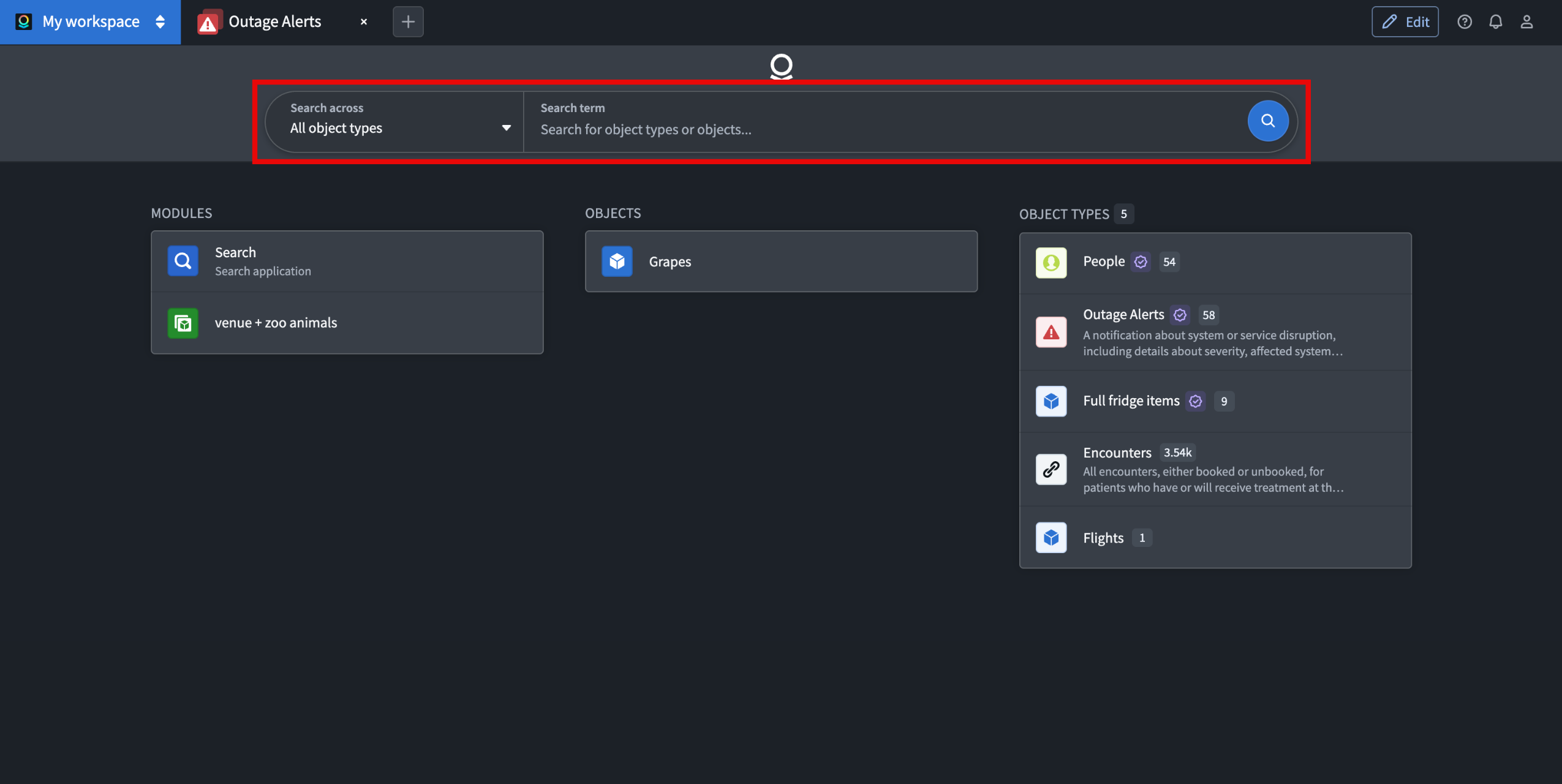 The redesigned object search bar on the Carbon homepage.