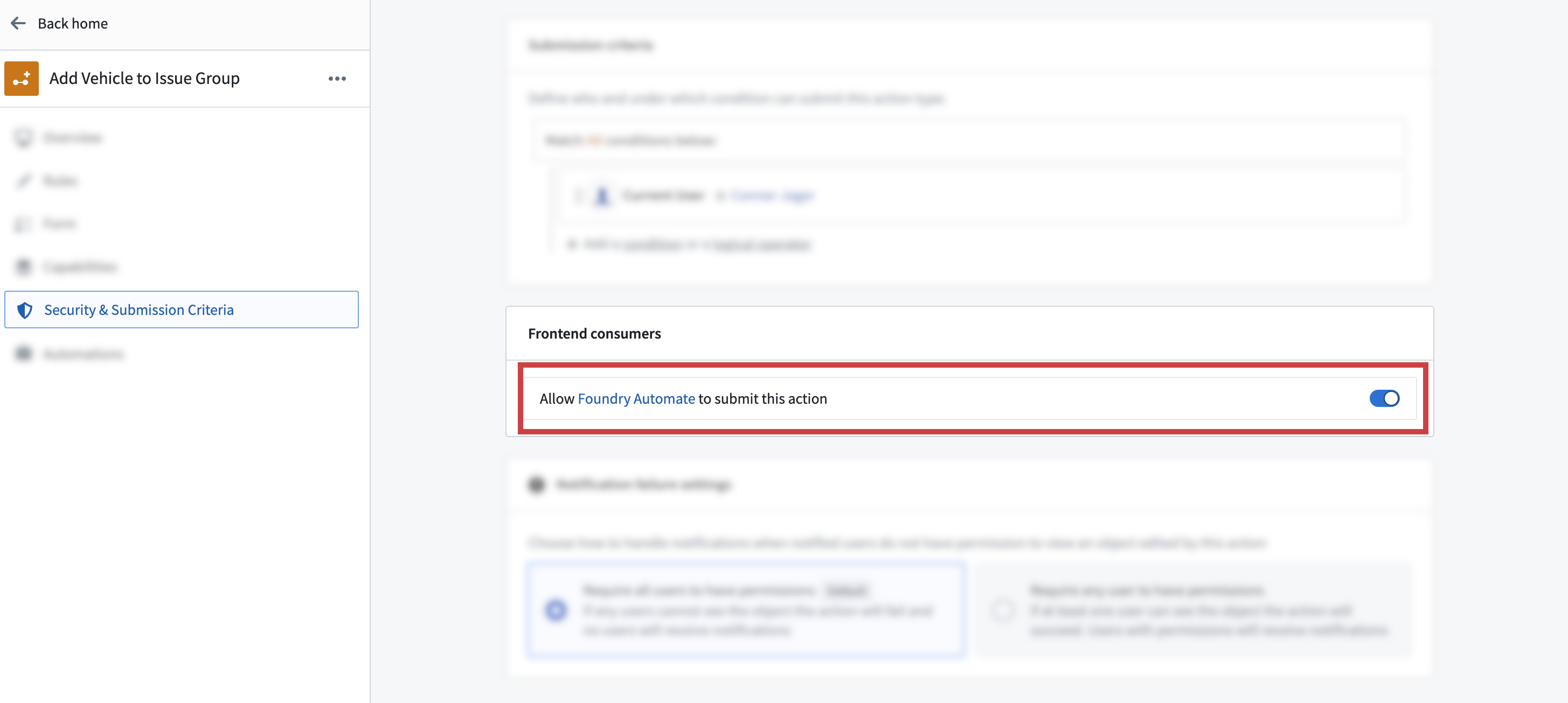 在Ontology Manager中禁用Foundry Automate的操作