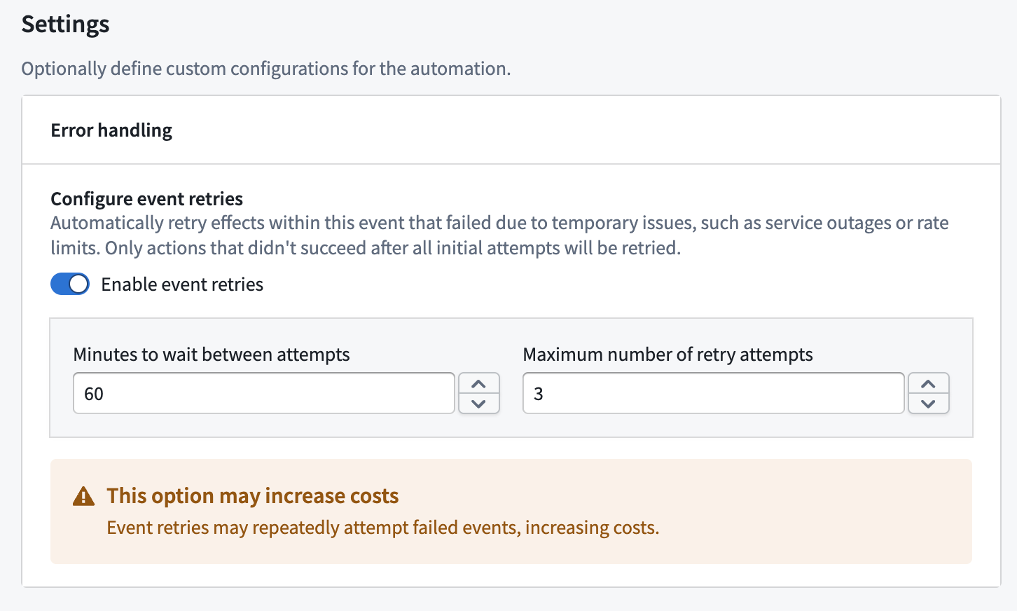 Example configuration of event retries.