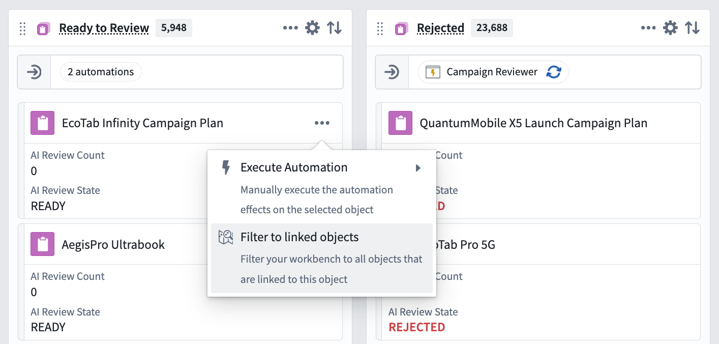 Filter your kanban board to all linked objects.