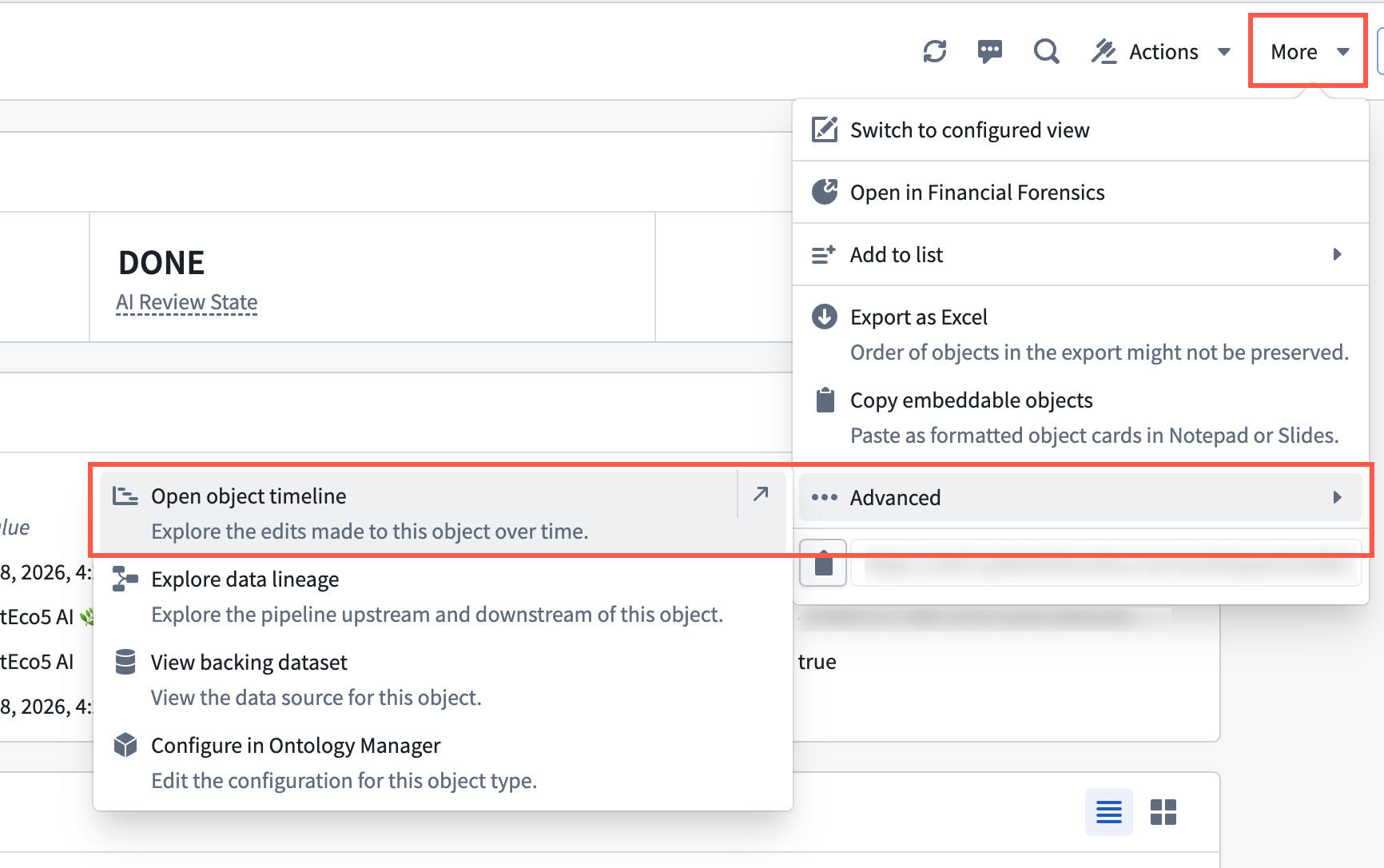 Object timeline from Object Explorer.