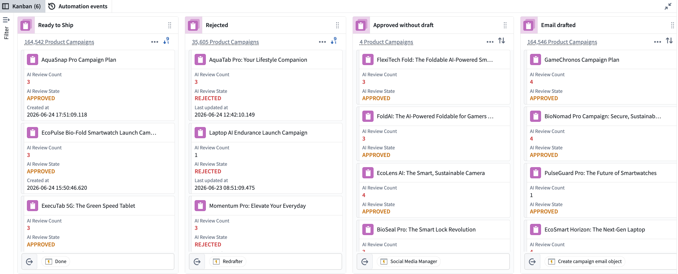 A Kanban board view in Autopilot.
