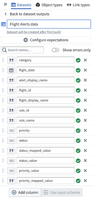 Select the columns to include in the output dataset.
