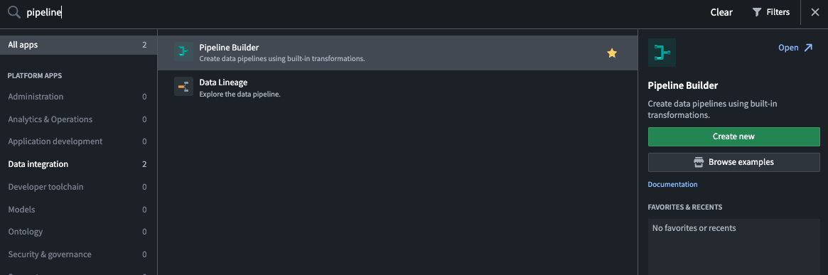 The Pipeline Builder application, found in the application search.