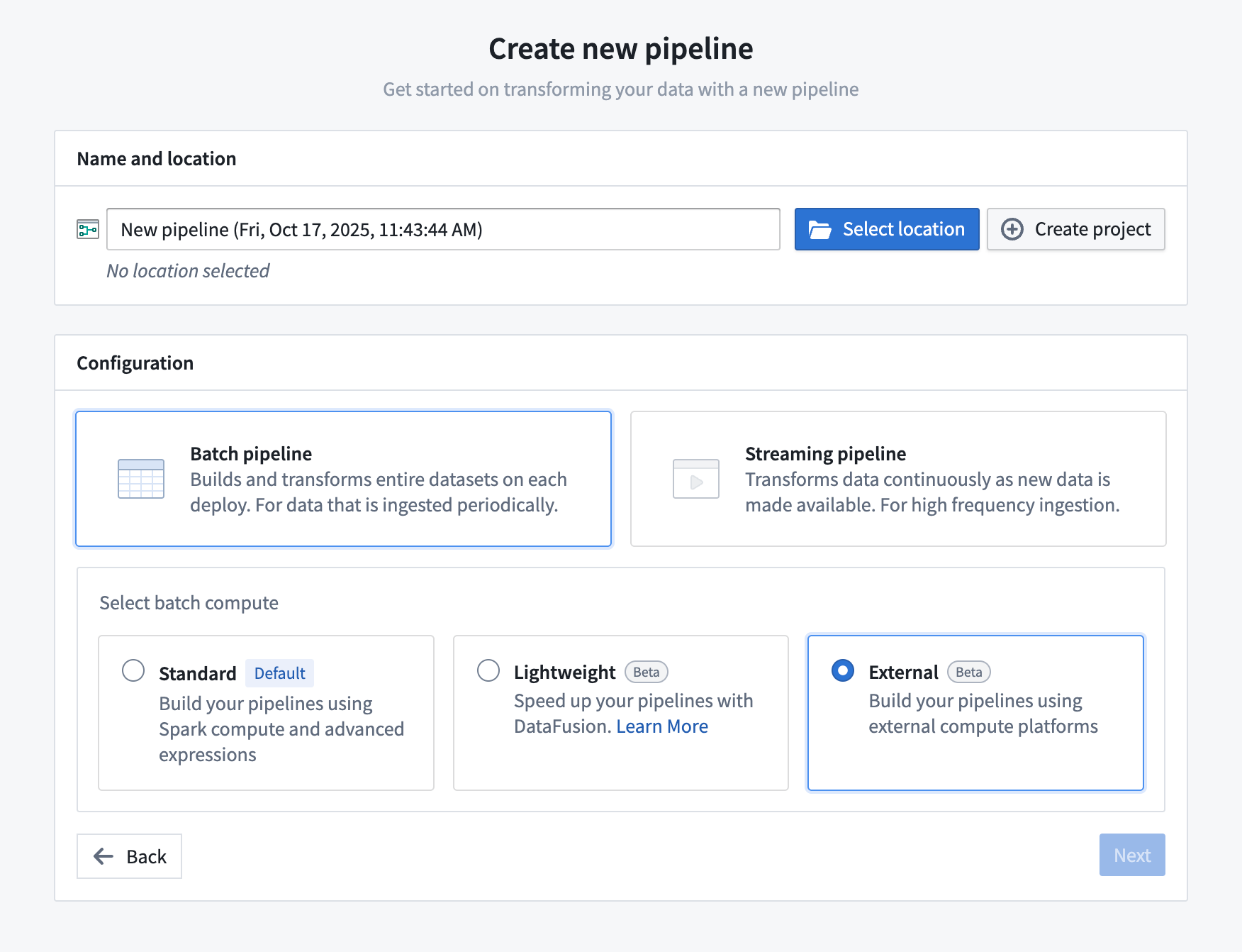 Screenshot of Pipeline configuration.