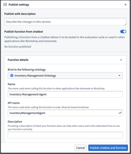 The extended publish settings dialog.