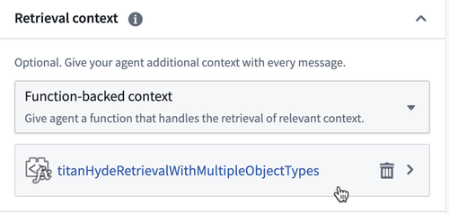 A screenshot of the function-backed context selection in AIP Chatbot Studio