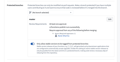 Only allow stable versions to be tagged from protected branches