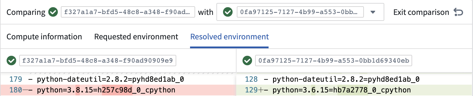 Session history resolved environment tab