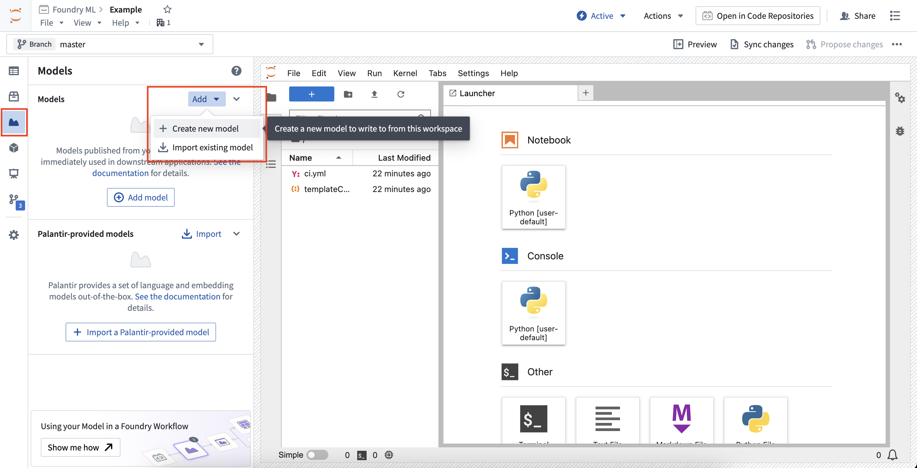 Create new model controls in sidebar