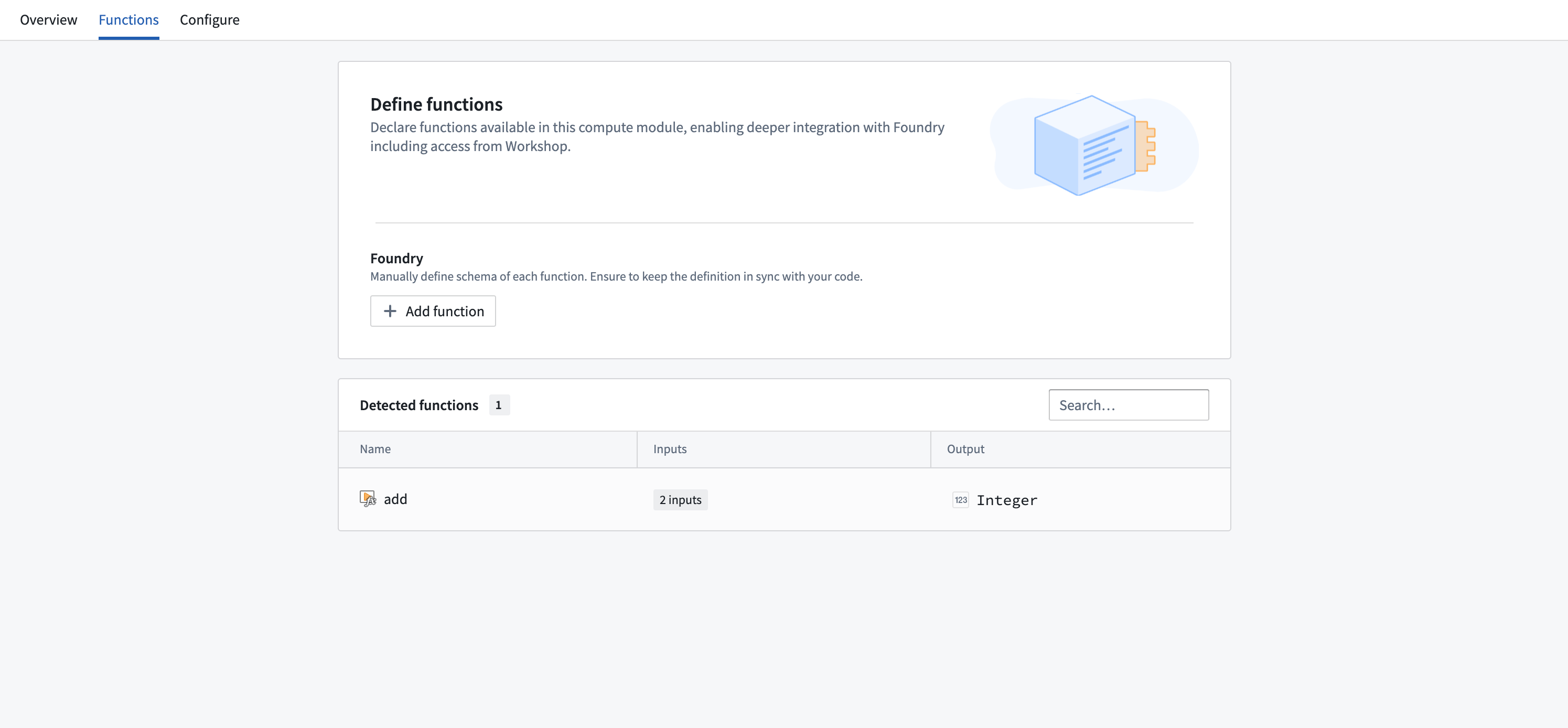 A detected function displayed in the Functions tab.
