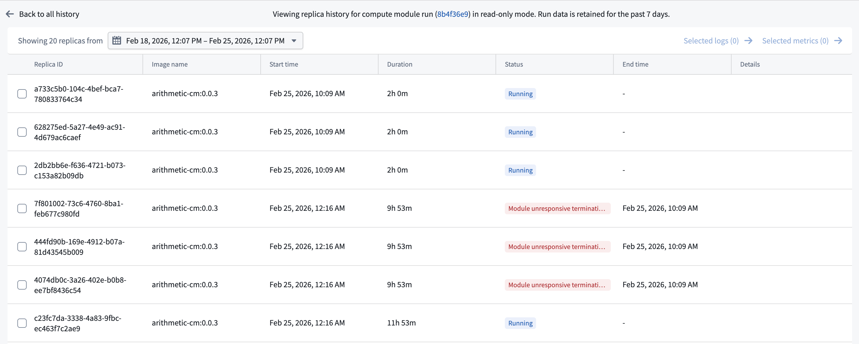 Compute module replica history overview.