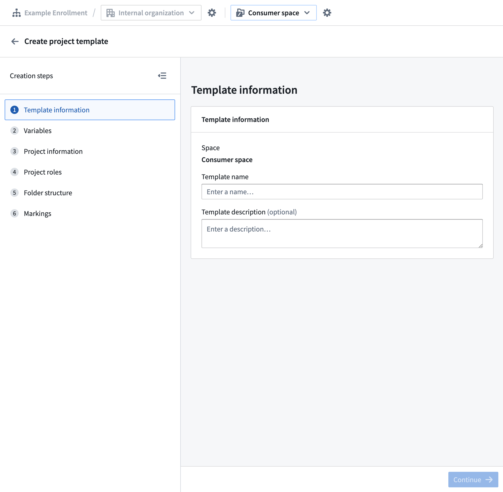 The create project template dialog within the Project template extension.