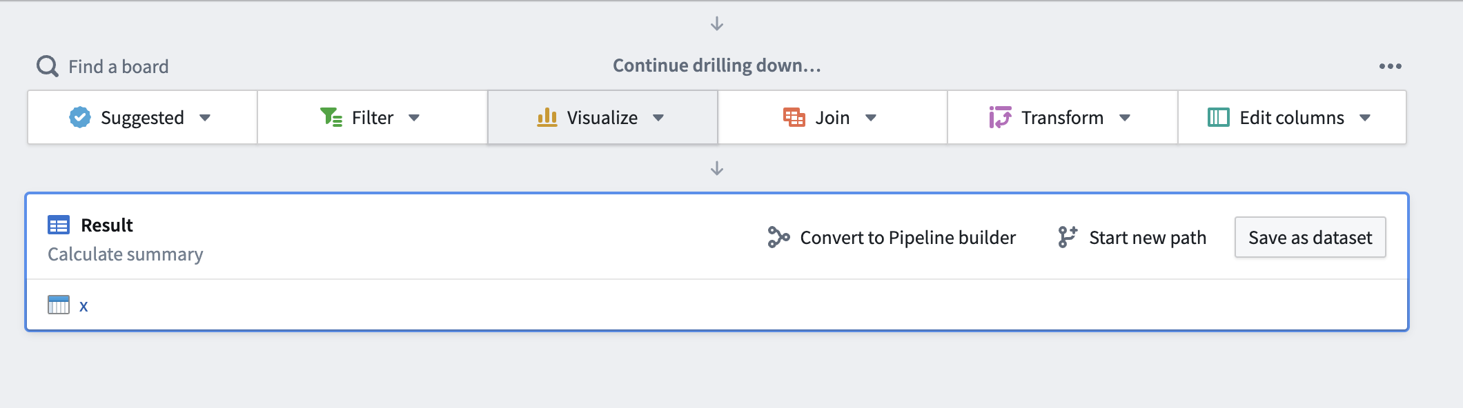 Select the Convert to Pipeline Builder button at the bottom of the analysis page