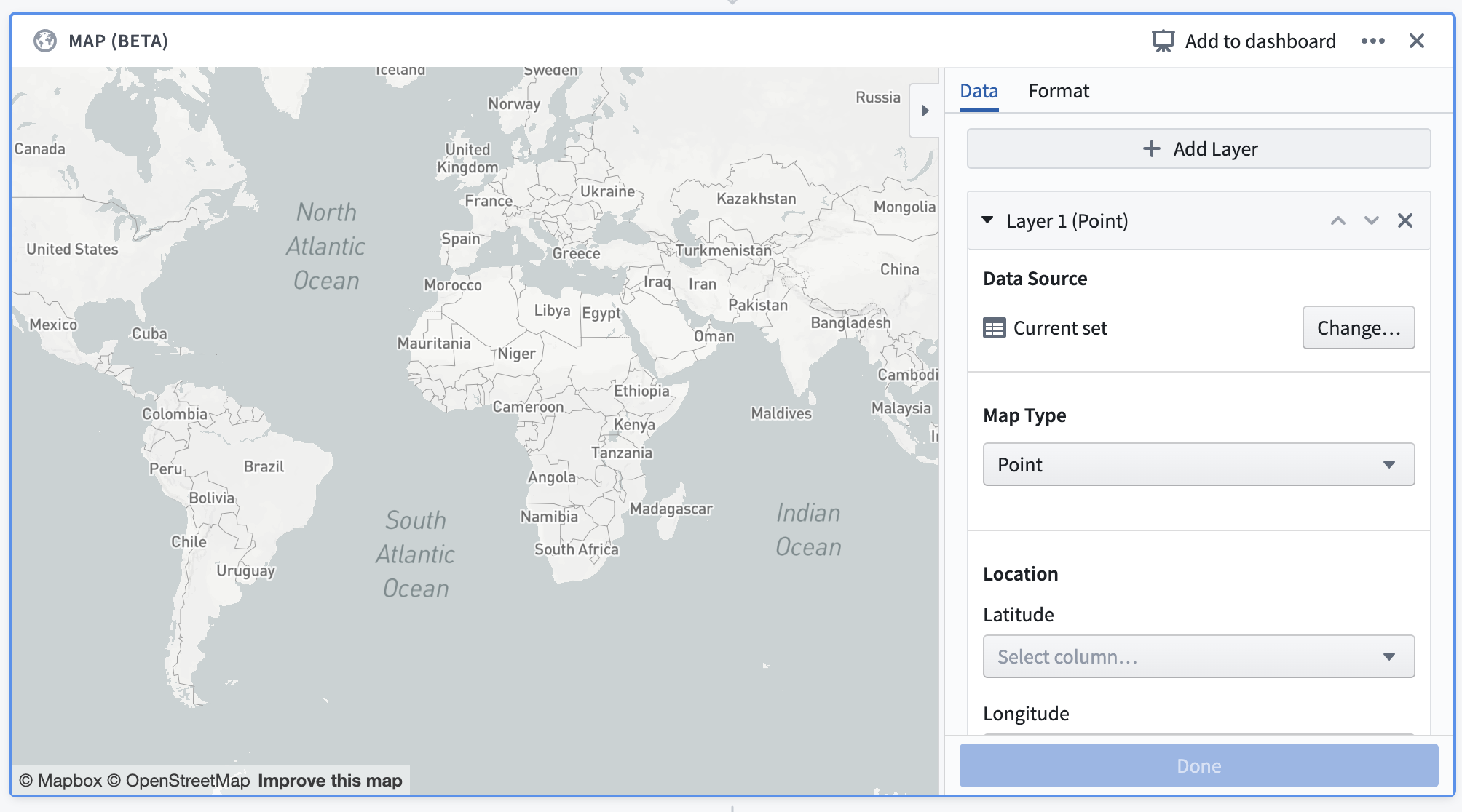 A picture of the map board, with no configuration set. The map type is set to Point.