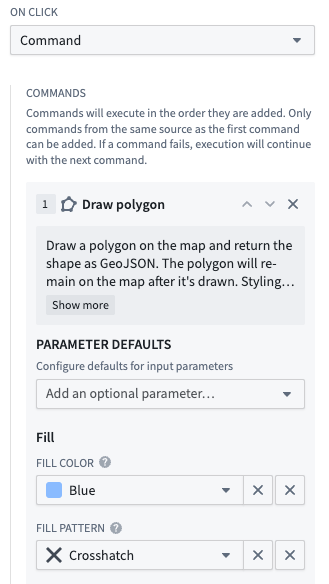 The Parameters defaults section of the Widget setup panel is displayed.