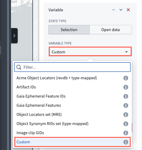 The Shared state variables section displays a custom variable selection.