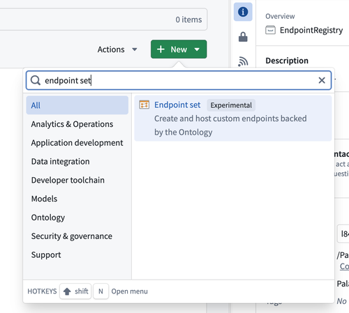 The 'Endpoint set' option in the new resource creation menu.