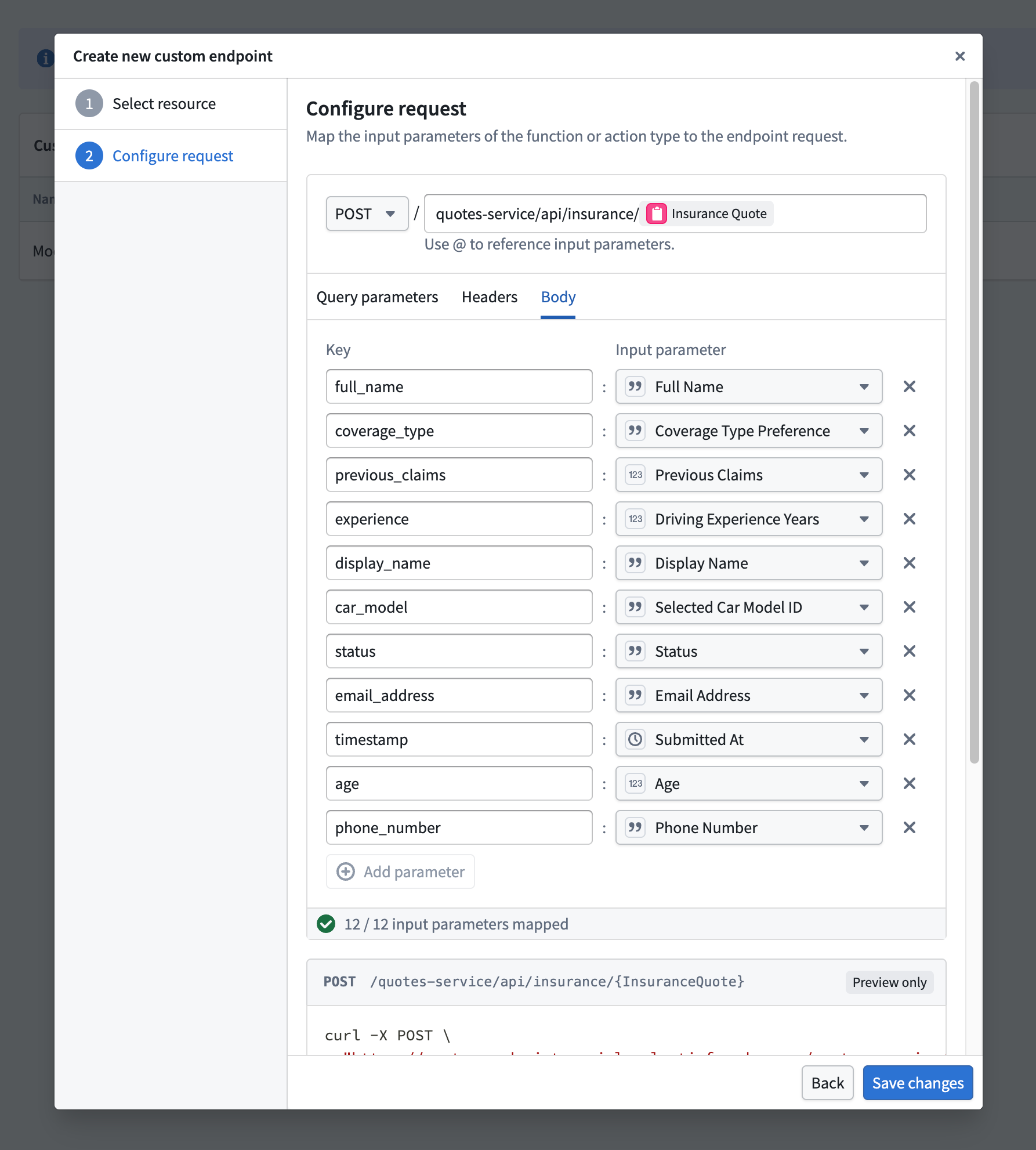 Selecting an ontology execution type and a custom endpoint name.