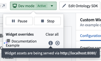 Dev mode controls in enabled state using localhost.