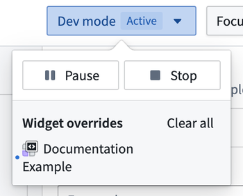 Dev mode controls in enabled state.