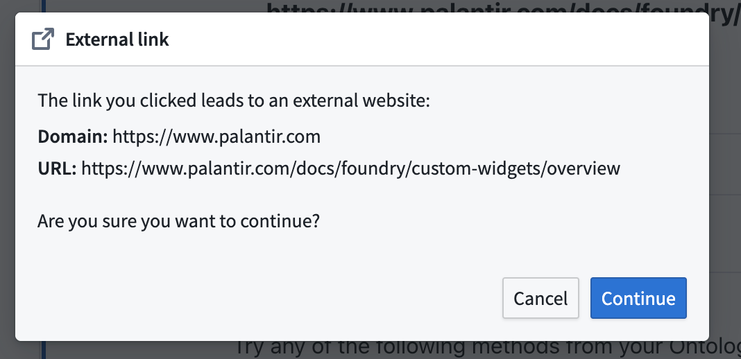 External link dialog in Workshop.