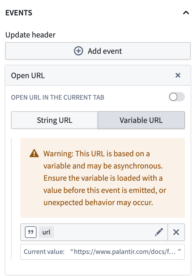 "Open URL" Workshop event configuration.