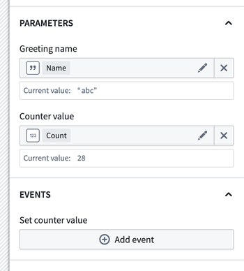 Events and parameters configuration.