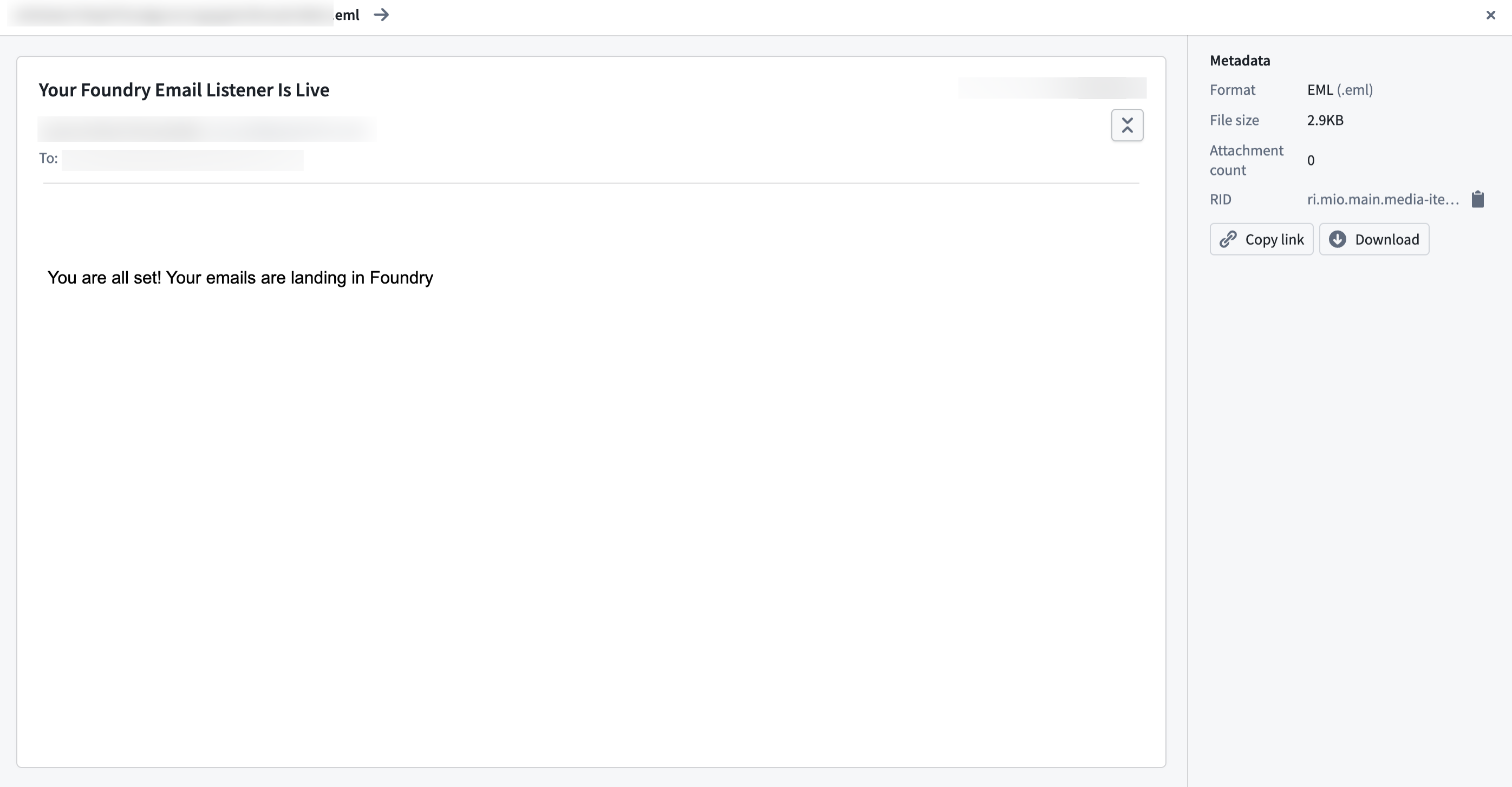 An example of a test email sent to the listener.
