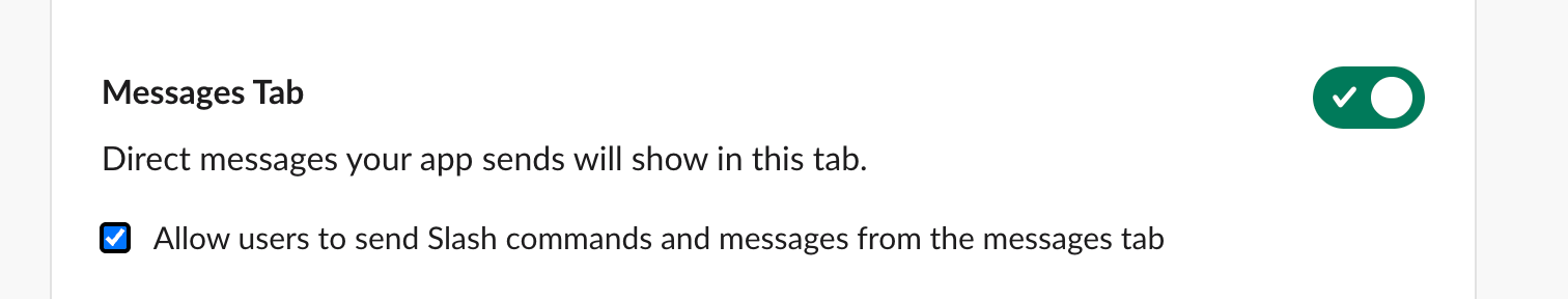 Enable direct messages for the bot in Slack
