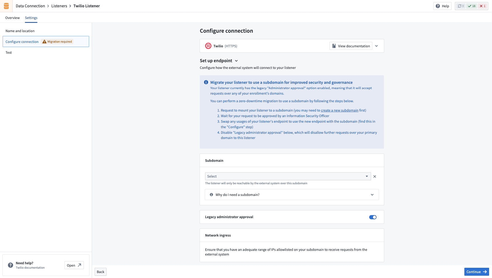 Migration instructions for switching to use subdomains shown in the listener settings.